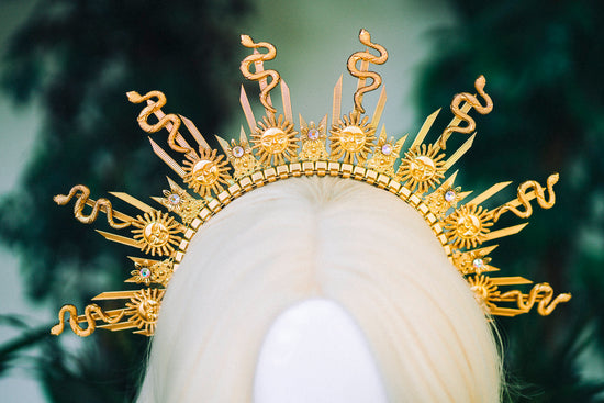 Gold halo crown, Festival headpiece, Medusa crown, Bridal headpiece, Wedding crown, Gold crown, Halloween costume, Fairy crown, Flower crown