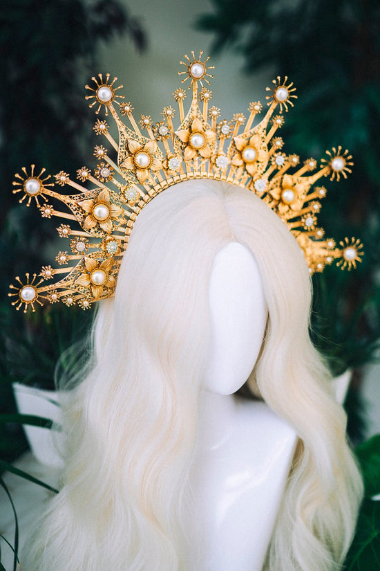 Gold halo crown Festival headpiece Wedding Tiara Bridal headpiece Flower crown Halo headband Jewellery Halloween Accessories Fairy crown