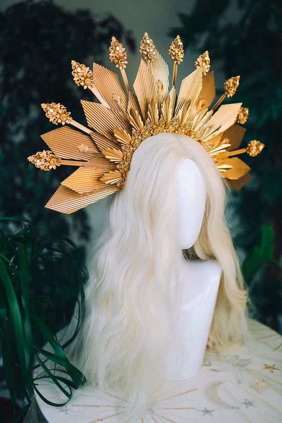 Gold halo crown Festival headpiece Wedding Tiara Bridal headpiece Flower crown Halo headband Jewellery Halloween Accessories Fairy crown