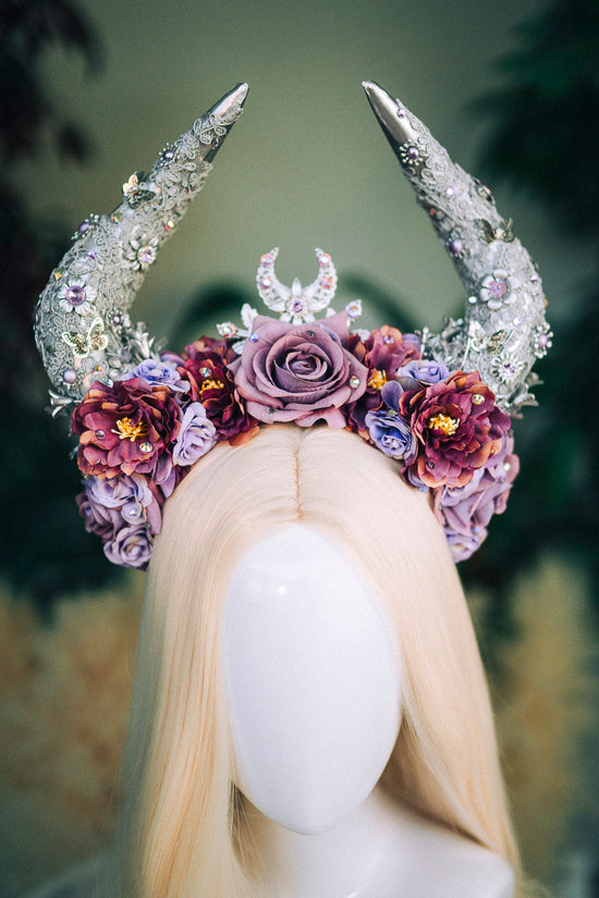 Taurus crown Zodiac signs Jewellery Flower crown Headpiece Burning man Halloween Purple flower crown Zodiac jewelry Festival crown Silver