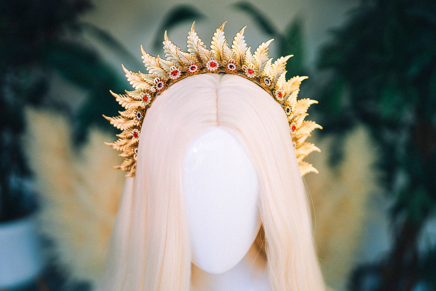 Gold crown Flower crown Red flower headband Headpiece Crown Tiara Headdress Goddess crown Jewellery Halo Bridal headpiece Bridal crown Boho