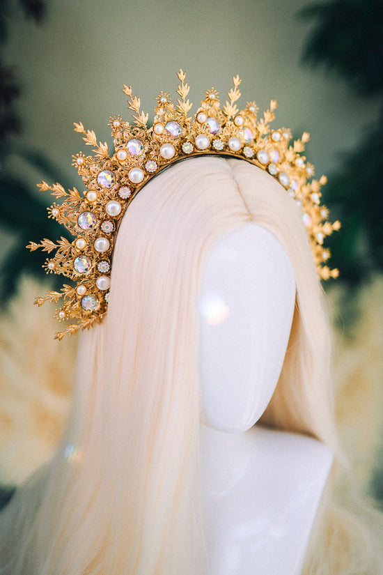 Gold halo crown Festival headpiece Wedding Tiara Bridal headpiece Flower crown Halo headband Jewellery Halloween Accessories Fairy crown