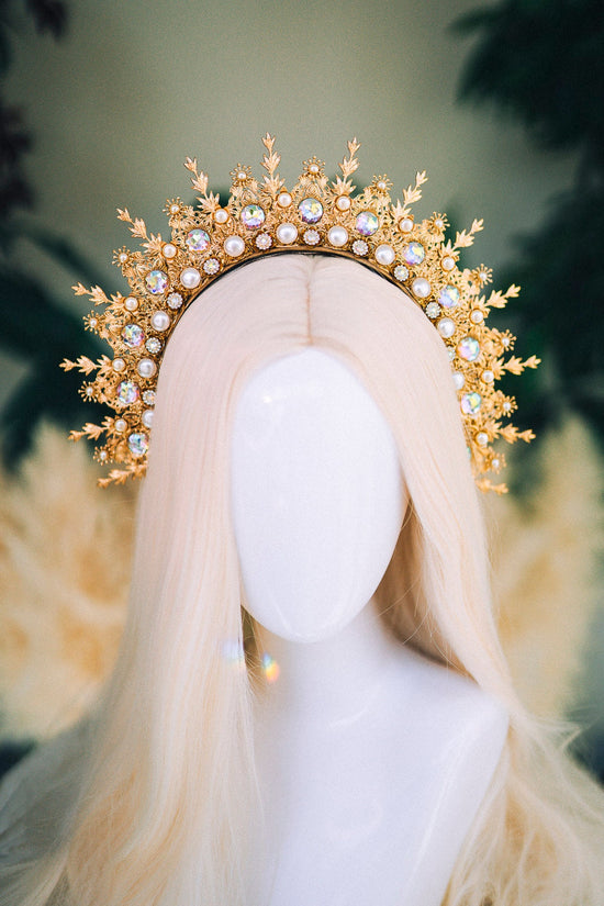 Gold halo crown Festival headpiece Wedding Tiara Bridal headpiece Flower crown Halo headband Jewellery Halloween Accessories Fairy crown