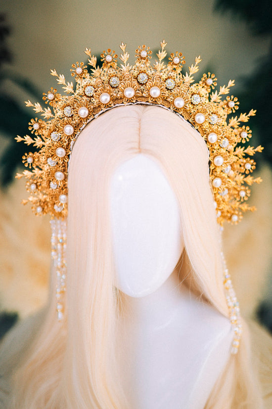 Gold halo crown Festival headpiece Wedding Tiara Bridal headpiece Flower crown Halo headband Jewellery Halloween Accessories Fairy crown