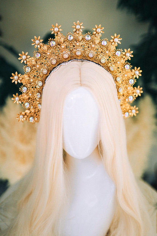 Gold halo crown Festival headpiece Wedding Tiara Bridal headpiece Flower crown Halo headband Jewellery Halloween Accessories Fairy crown