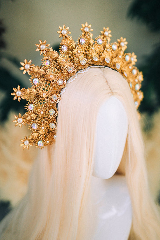 Gold halo crown Festival headpiece Wedding Tiara Bridal headpiece Flower crown Halo headband Jewellery Halloween Accessories Fairy crown