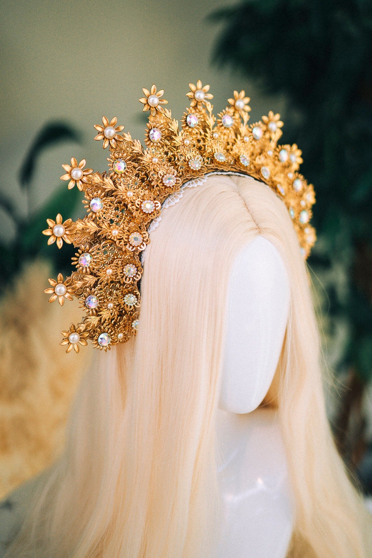 Gold halo crown Festival headpiece Wedding Tiara Bridal headpiece Flower crown Halo headband Jewellery Halloween Accessories Fairy crown