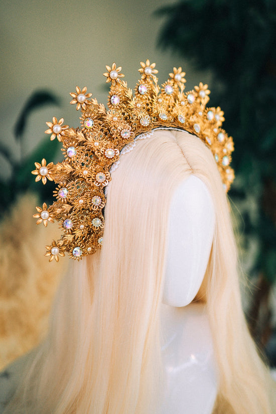 Gold halo crown Festival headpiece Wedding Tiara Bridal headpiece Flower crown Halo headband Jewellery Halloween Accessories Fairy crown