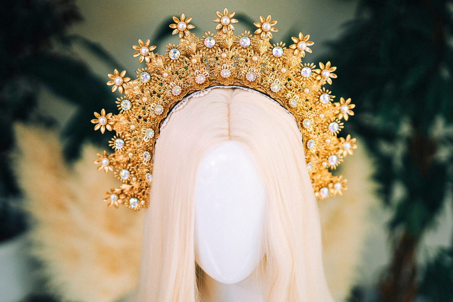 Gold halo crown Festival headpiece Wedding Tiara Bridal headpiece Flower crown Halo headband Jewellery Halloween Accessories Fairy crown