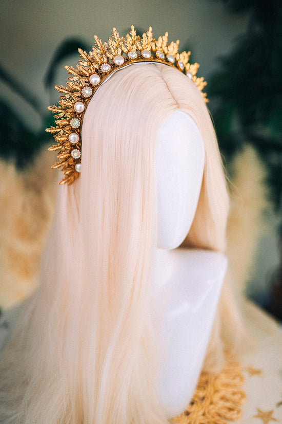 Gold halo crown Festival headpiece Wedding Tiara Bridal headpiece Flower crown Halo headband Jewellery Halloween Accessories Fairy crown