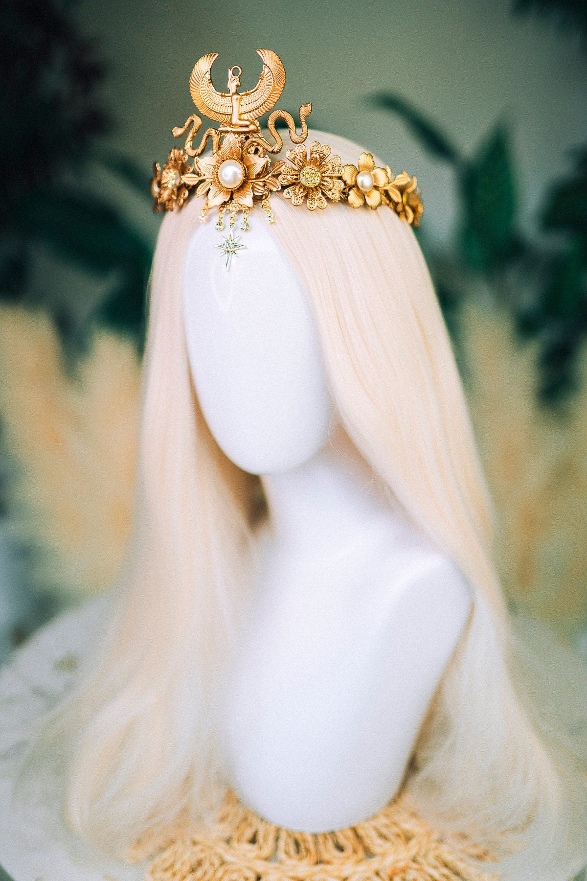 Cleopatra Gold Crown, Egyptian Festival Crown, Handmade Luxury Headpiece, Mardi Gras Costume, Halloween Egyptian Tiara, Goddess Crown