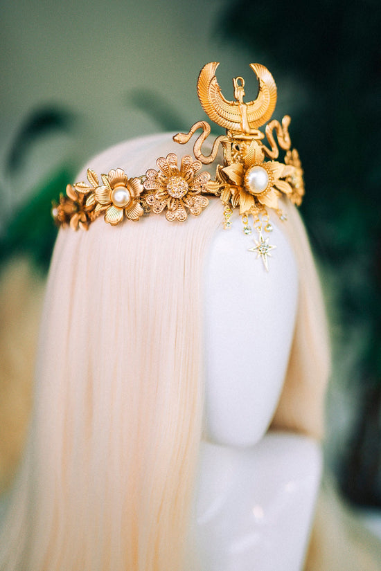 Cleopatra Crown Egypt princess Tiara Headpiece Headdress Gold crown Halloween Fairy crown Goddess Crown Burning man Jewellery Accessories