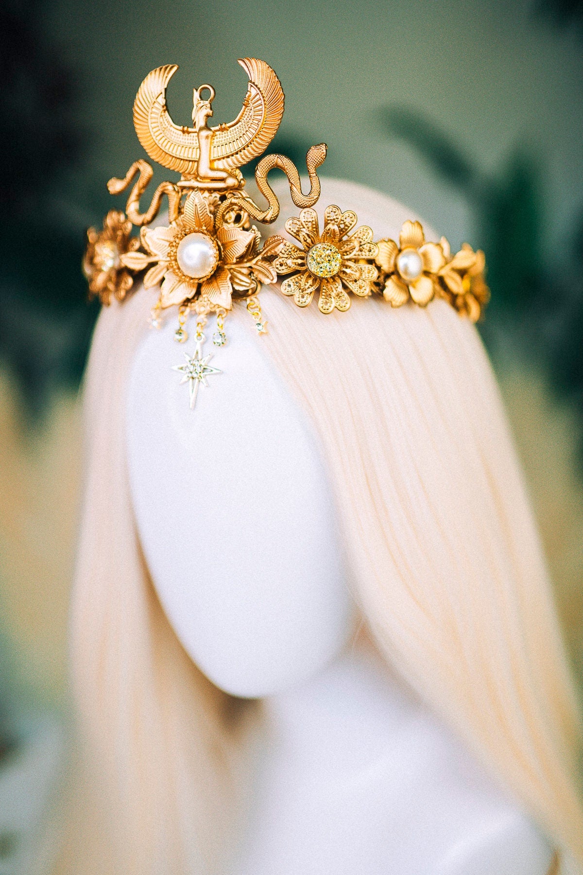 Cleopatra Gold Crown, Egyptian Festival Crown, Handmade Luxury Headpiece, Mardi Gras Costume, Halloween Egyptian Tiara, Goddess Crown