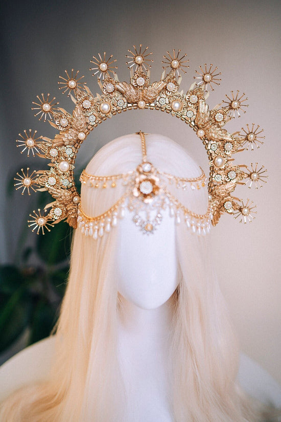 Gold Halo crown, Halo Headband, Halo headpiece, Wedding crown, Festival headpiece, Met Gala Crown, Baroque Crown, Mary Crown, Boho Wedding