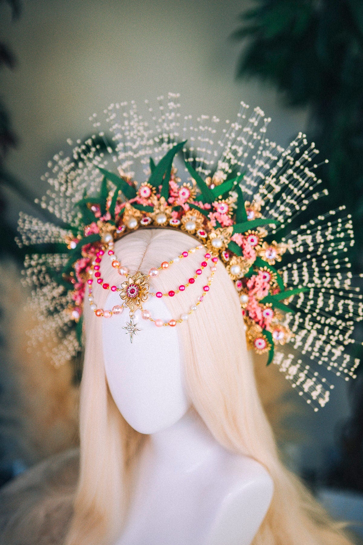 SALE Flower crown Pearl Headpiece Flower Headband Carnival Masquerade Festival crown Rave outfit Etno headpiece Burning man Bridal headpiece