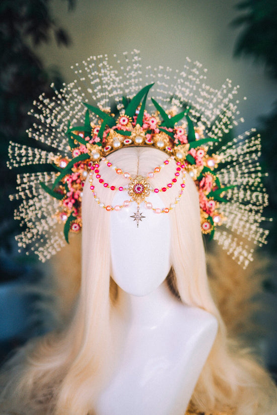 SALE Flower crown Pearl Headpiece Flower Headband Carnival Masquerade Festival crown Rave outfit Etno headpiece Burning man Bridal headpiece