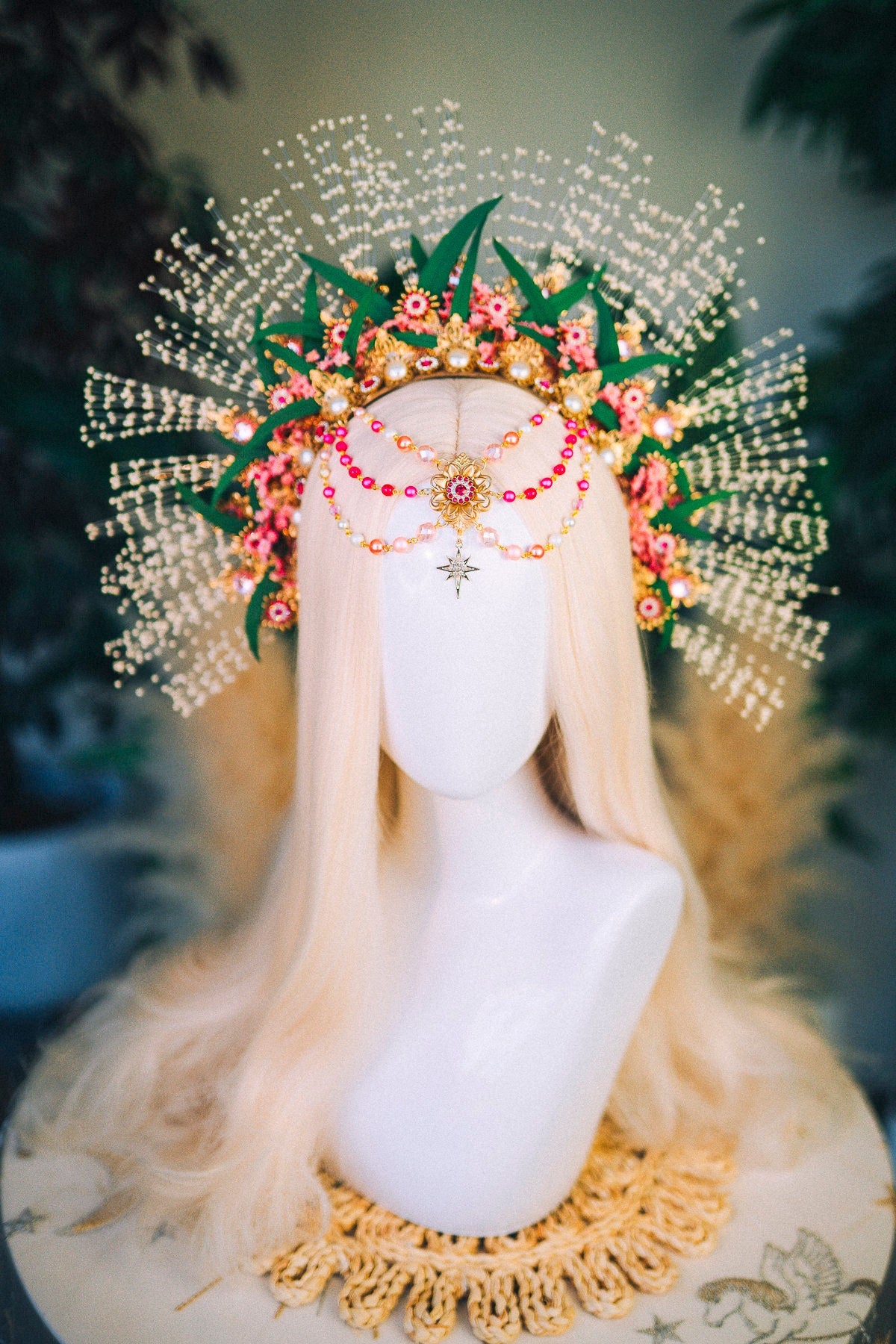 SALE Flower crown Pearl Headpiece Flower Headband Carnival Masquerade Festival crown Rave outfit Etno headpiece Burning man Bridal headpiece