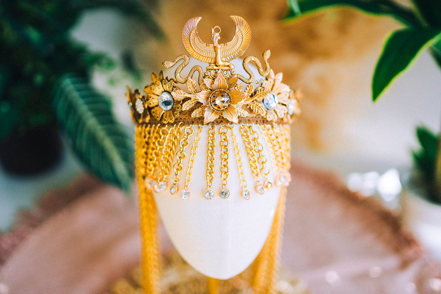 Cleopatra Crown Egypt princess Tiara Headpiece Headdress Gold crown Halloween Fairy crown Goddess Crown Burning man Jewellery Accessories