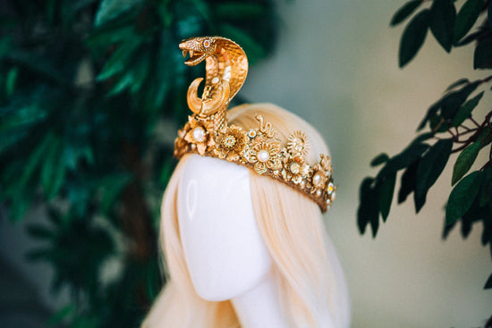 Cleopatra Crown, Gold cobra headpiece, Gold crown, Cleopatra style headpiece, Halloween costume, Goddess Crown, Gold halo crown