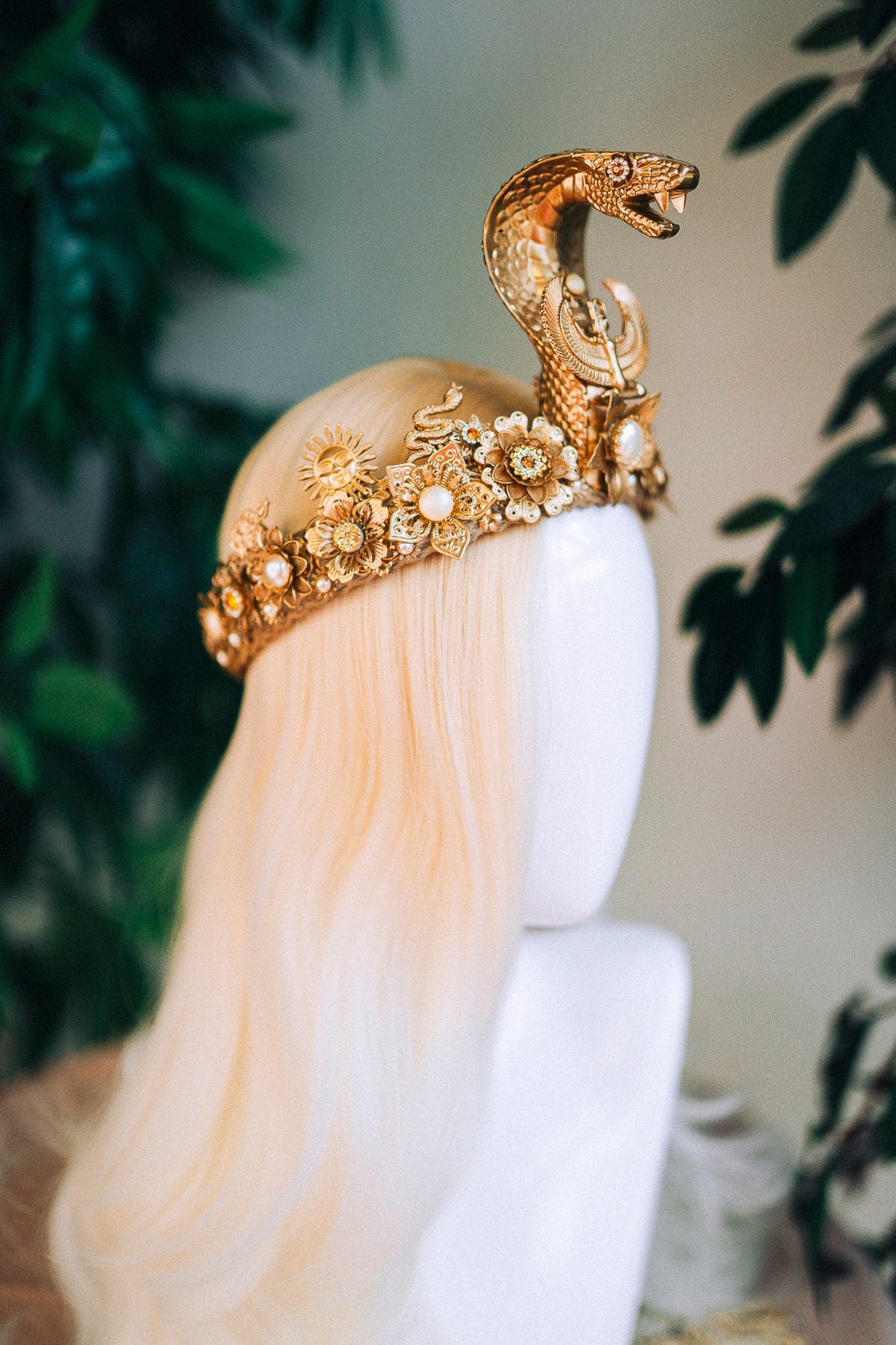 Cleopatra Crown, Gold cobra headpiece, Gold crown, Cleopatra style headpiece, Halloween costume, Goddess Crown, Gold halo crown