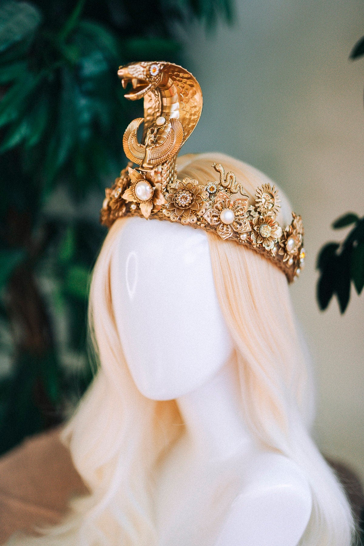 Cleopatra Crown, Gold cobra headpiece, Gold crown, Cleopatra style headpiece, Halloween costume, Goddess Crown, Gold halo crown