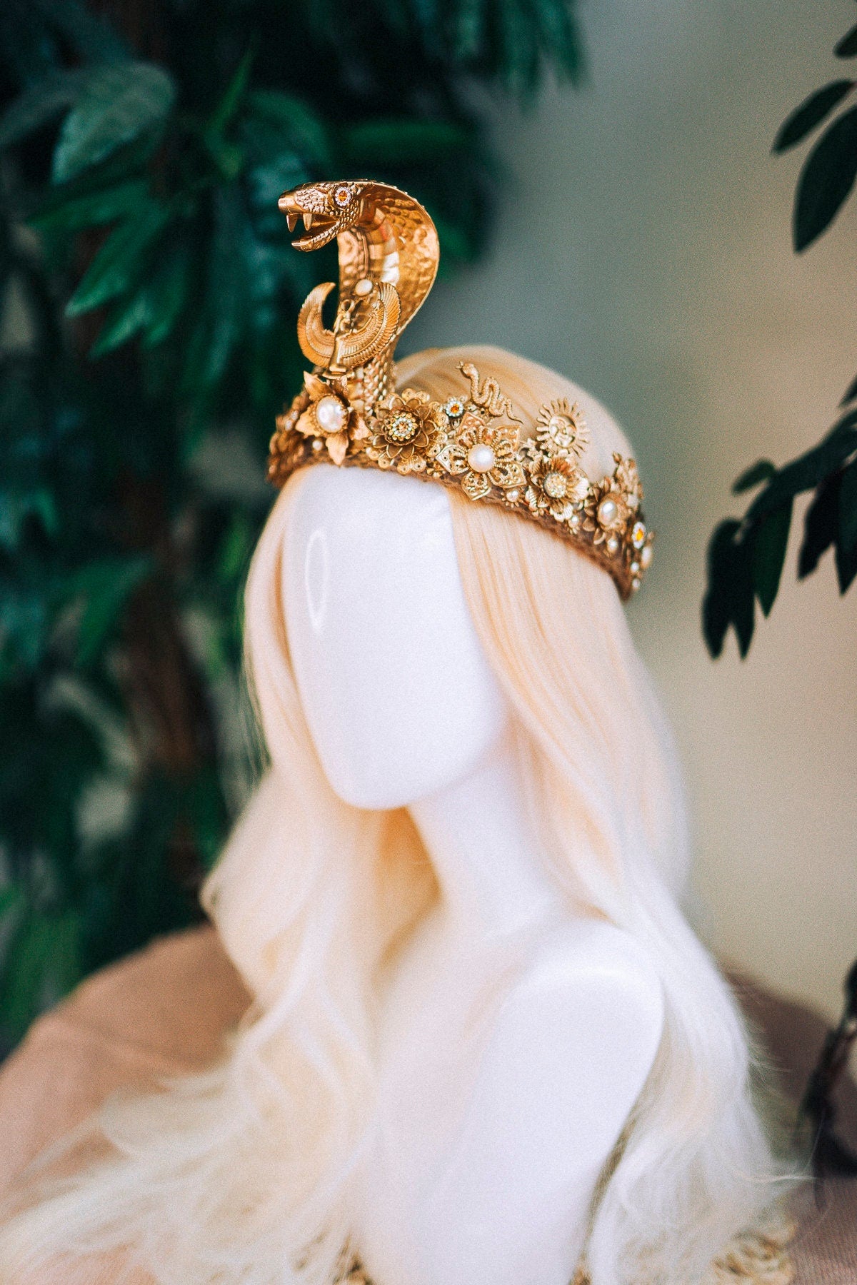 Cleopatra Crown, Gold cobra headpiece, Gold crown, Cleopatra style headpiece, Halloween costume, Goddess Crown, Gold halo crown