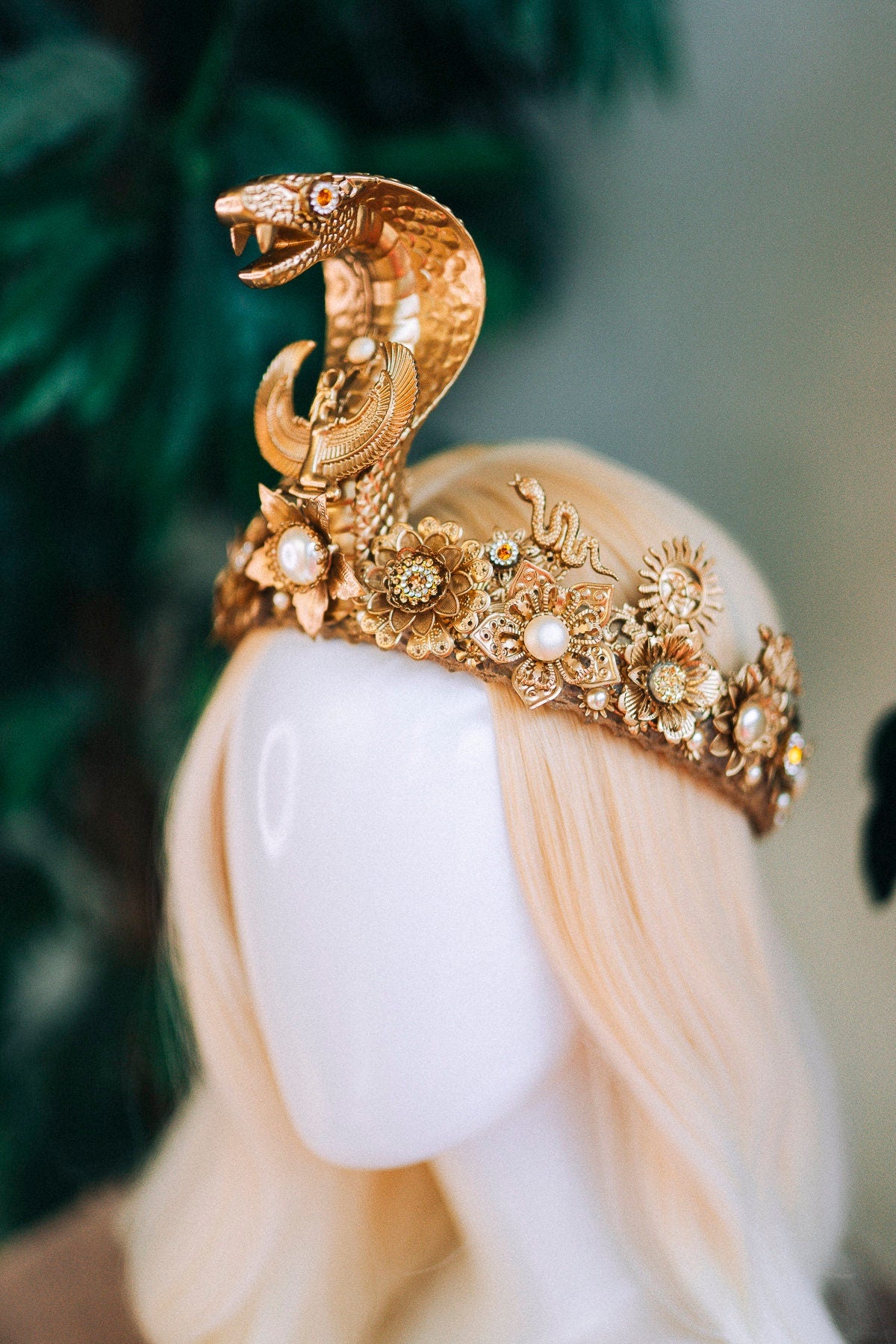 Cleopatra Crown, Gold cobra headpiece, Gold crown, Cleopatra style headpiece, Halloween costume, Goddess Crown, Gold halo crown