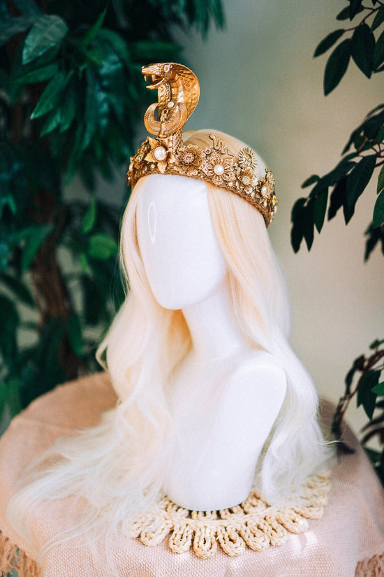 Cleopatra Crown, Gold cobra headpiece, Gold crown, Cleopatra style headpiece, Halloween costume, Goddess Crown, Gold halo crown