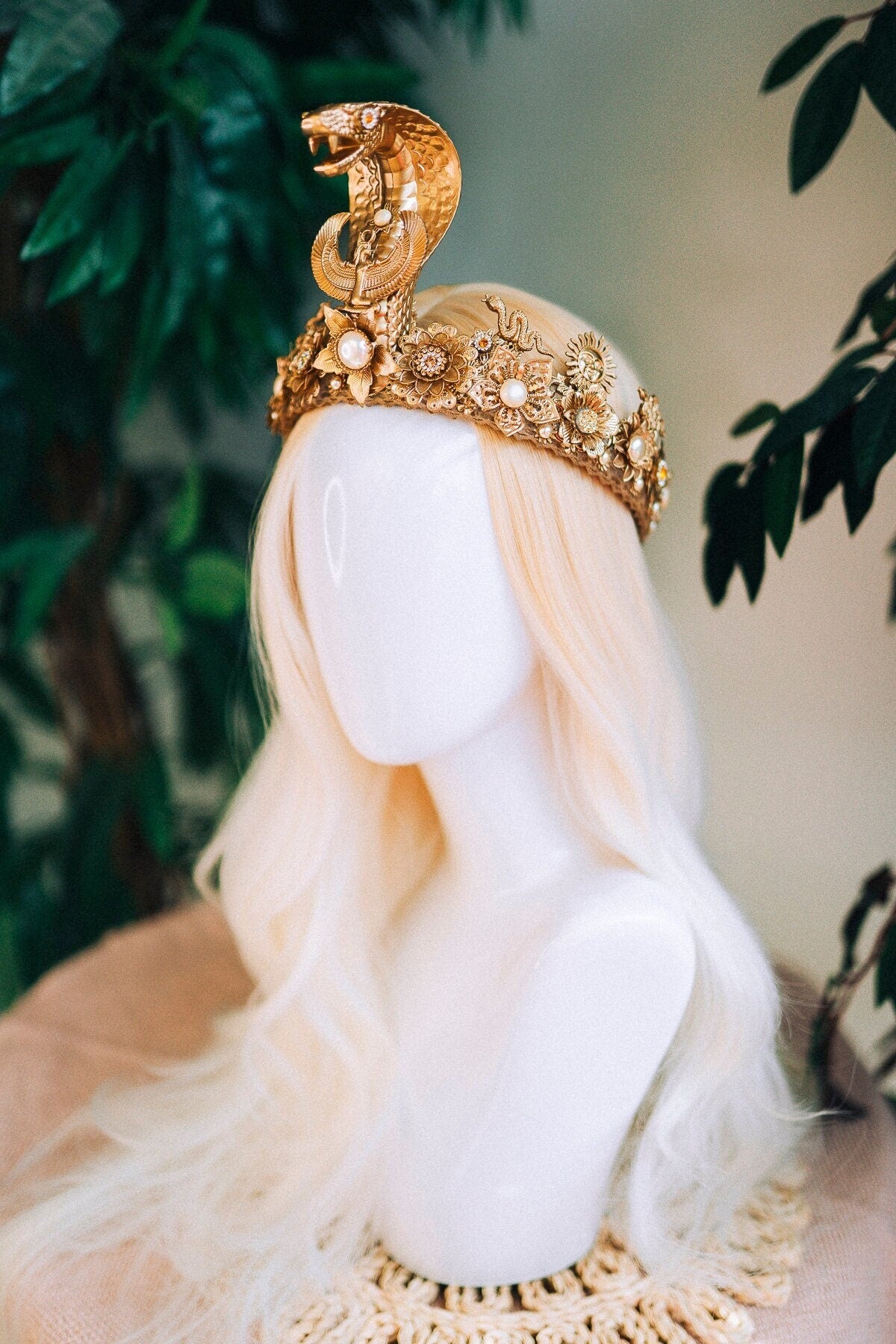 Cleopatra Crown, Gold cobra headpiece, Gold crown, Cleopatra style headpiece, Halloween costume, Goddess Crown, Gold halo crown