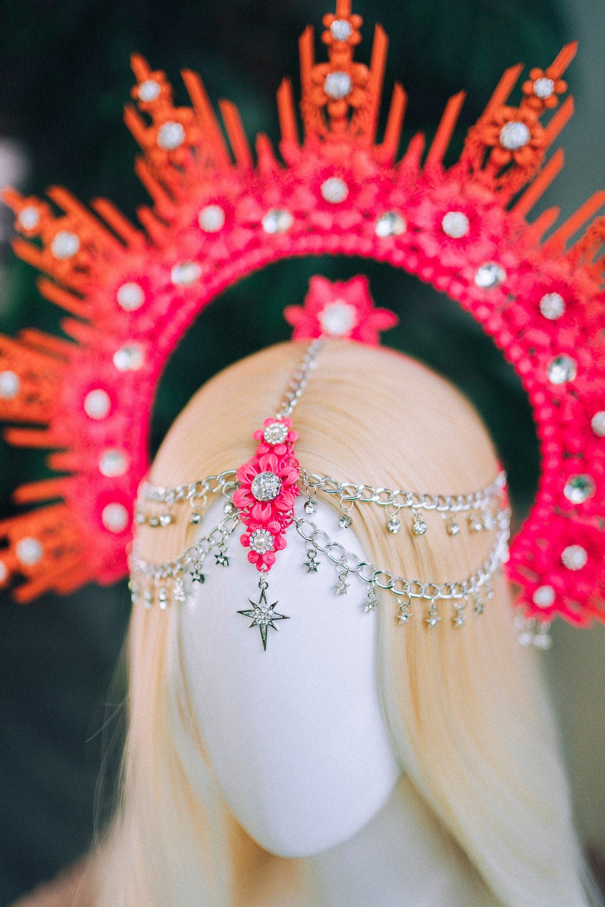 Neon Pink Halo Crown, Halo Headpiece, Festival crown, Burning man, Headlight, Halo crown, Halo shops Headband, Festival Fashion, Rave outfit