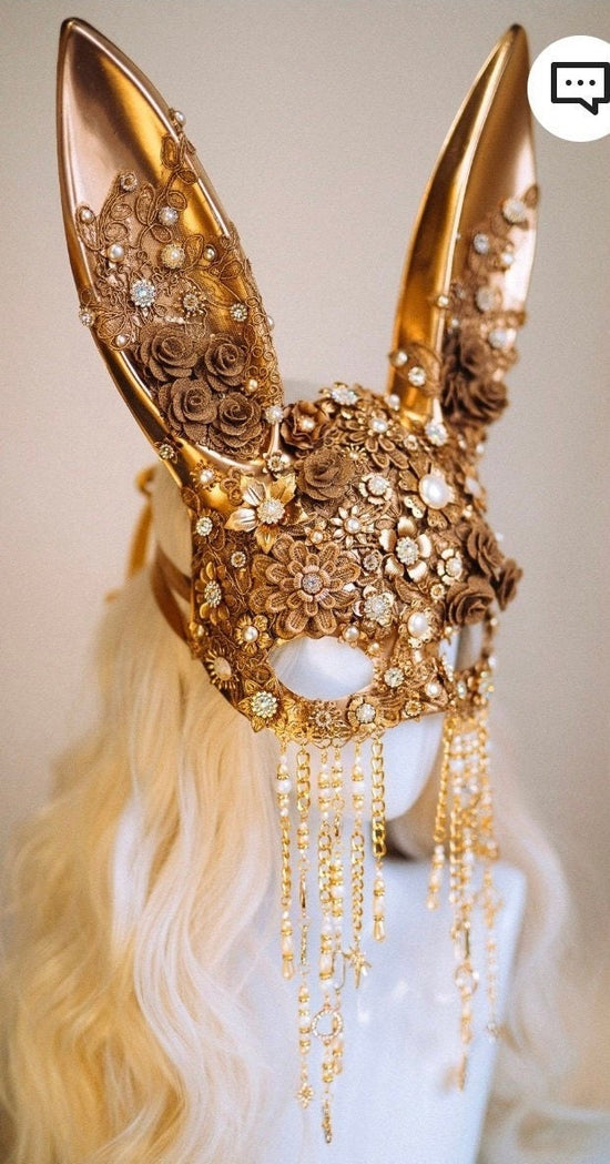 Gold bunny mask, Halloween Costume, Rabbit costume, Play boy, Mask, Masque, Carnival, Mardi gras, Cosplay, Halloween, Burning man