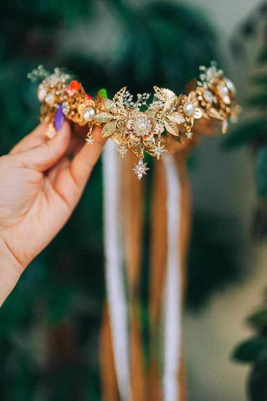 Gold crown, Elf crown, Elven tiara, Festival crown, Fairy Crown, Flower Crown, Wedding headpiece, Bridal headpiece, Wedding crown