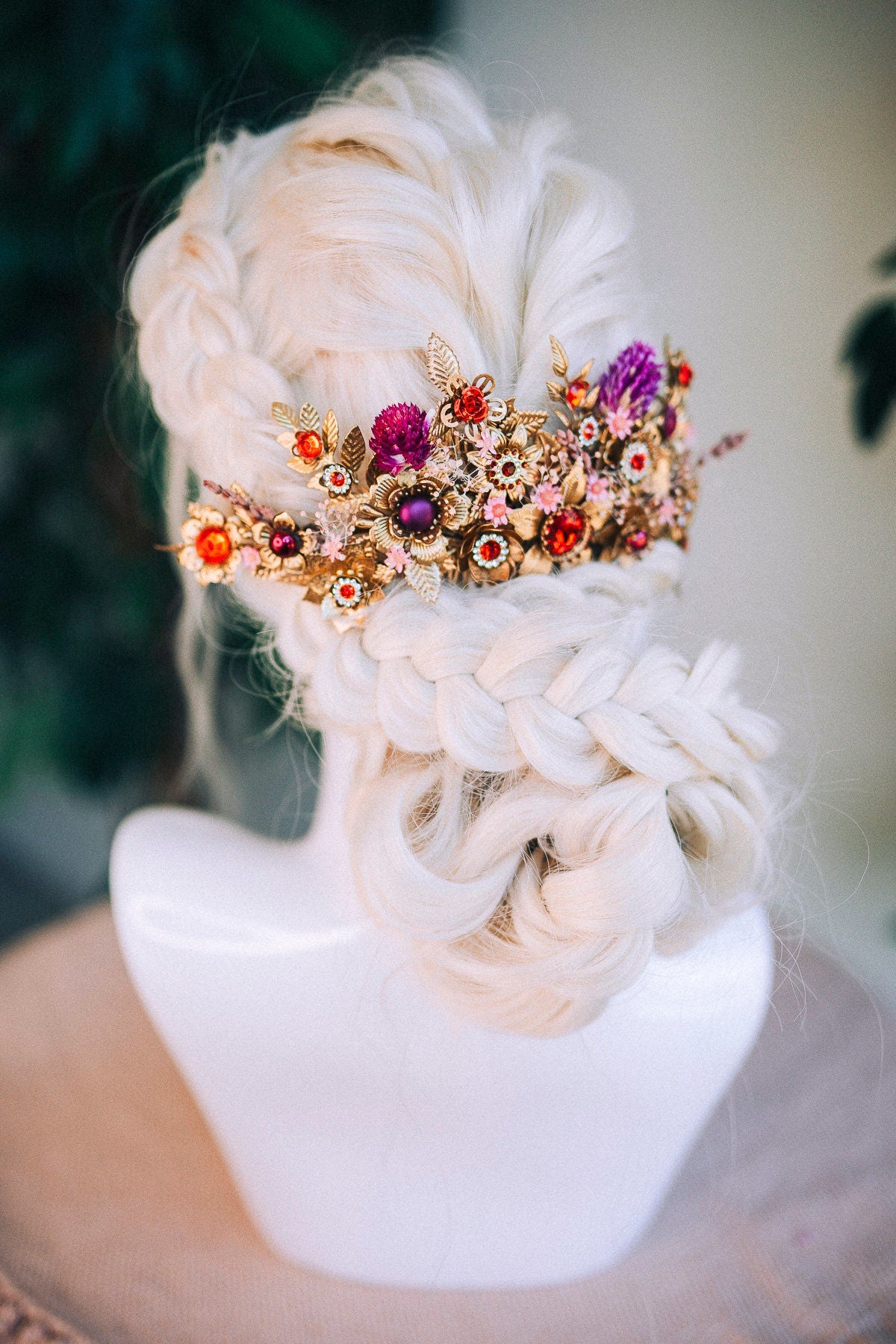 Dried flowers hair comb, Red flower hair comb, Bridal headpiece, Wedding headpiece, Hair accessories, Dried flowers, Boho hair style jewelry