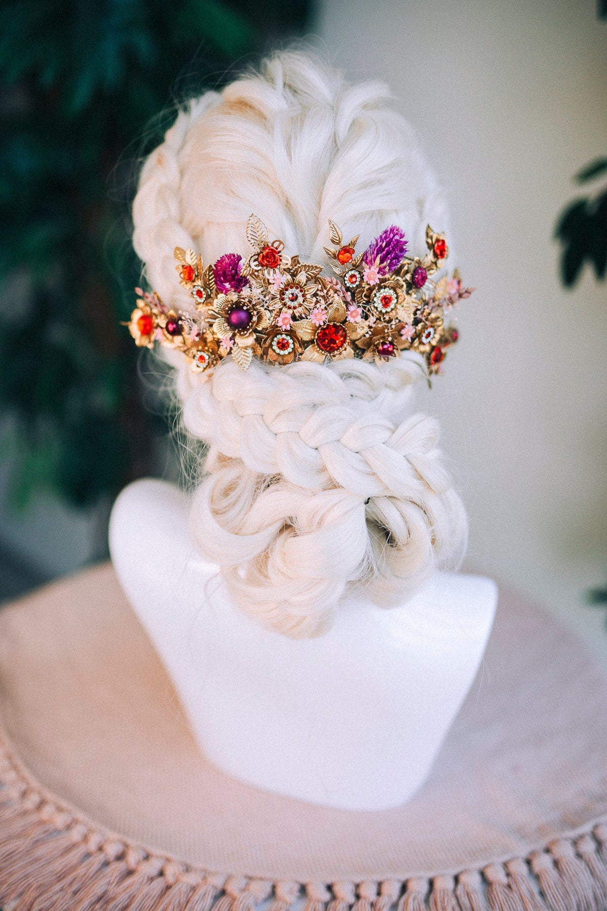 Dried flowers hair comb, Red flower hair comb, Bridal headpiece, Wedding headpiece, Hair accessories, Dried flowers, Boho hair style jewelry