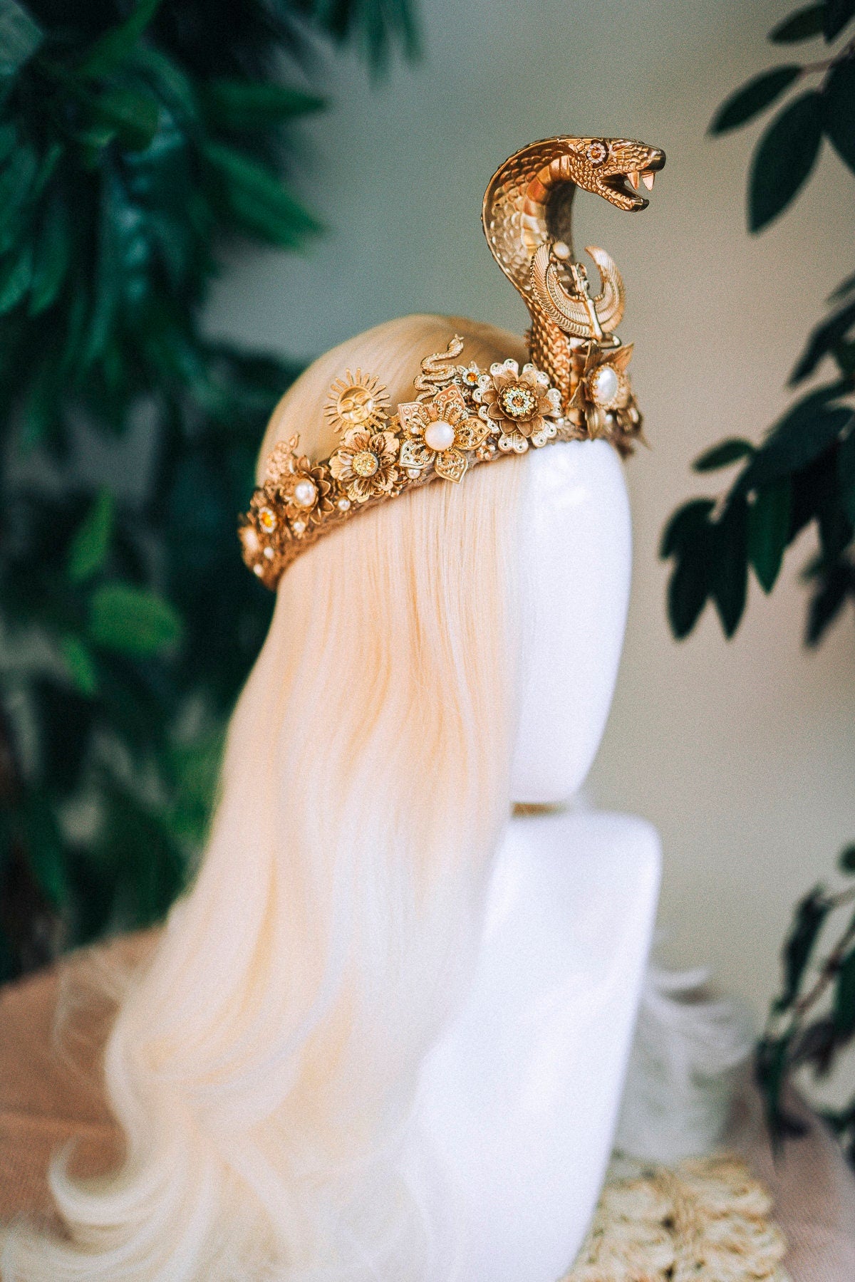 Cleopatra Crown, Gold cobra headpiece, Gold crown, Cleopatra style headpiece, Halloween costume, Goddess Crown, Gold halo crown