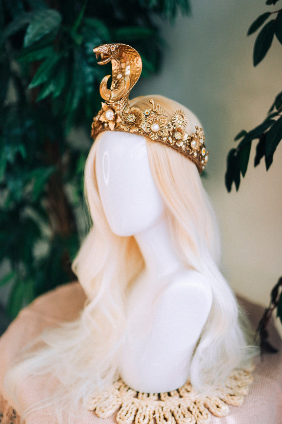 Cleopatra Crown, Gold cobra headpiece, Gold crown, Cleopatra style headpiece, Halloween costume, Goddess Crown, Gold halo crown