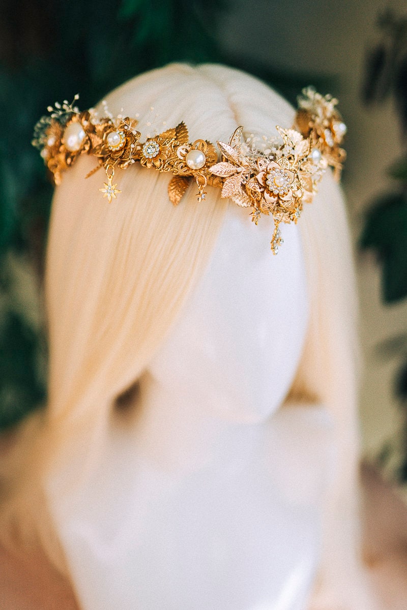 Gold crown, Elf crown, Elven tiara, Festival crown, Fairy Crown, Flower Crown, Wedding headpiece, Bridal headpiece, Wedding crown