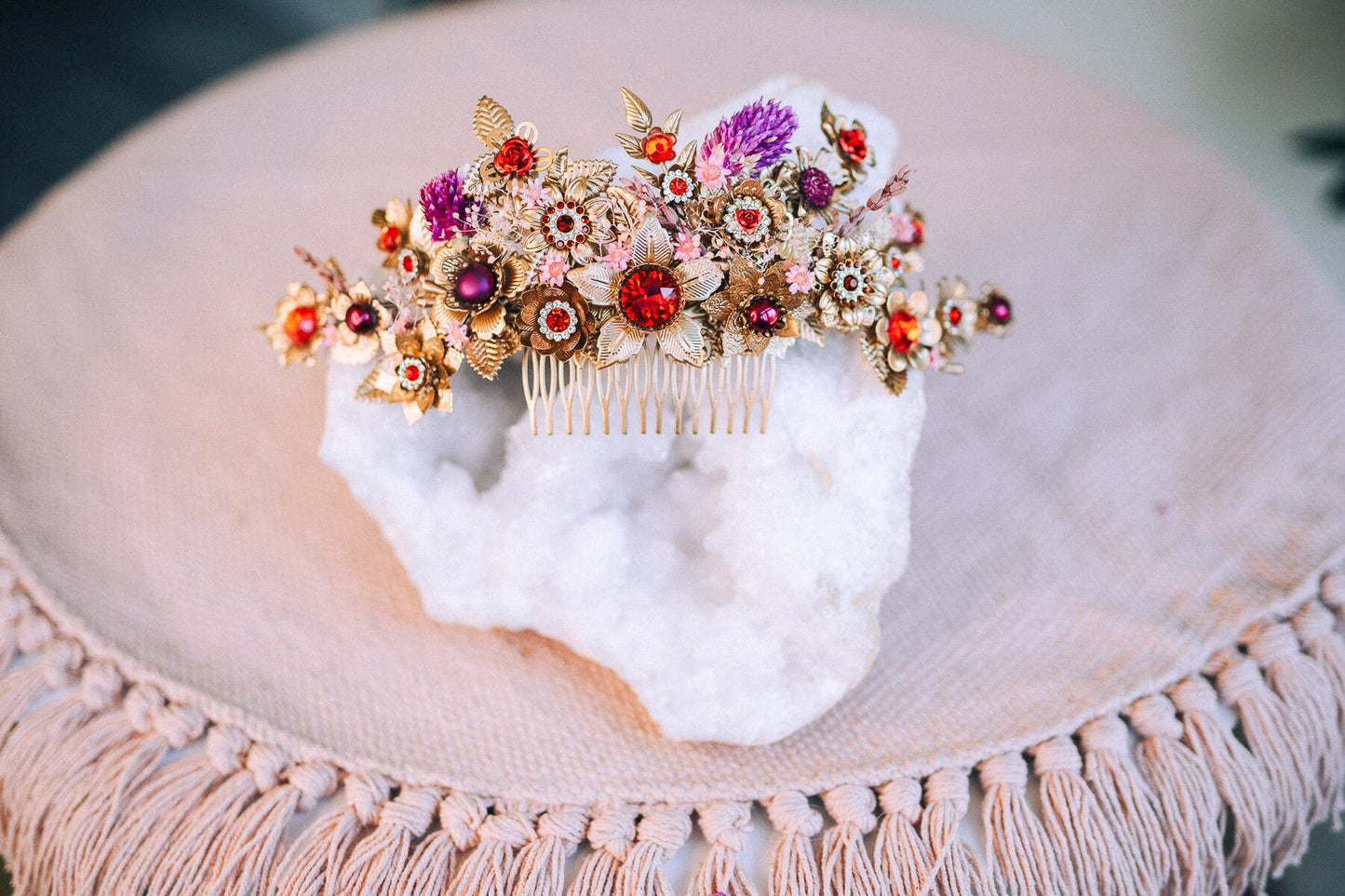 Dried flowers hair comb, Red flower hair comb, Bridal headpiece, Wedding headpiece, Hair accessories, Dried flowers, Boho hair style jewelry