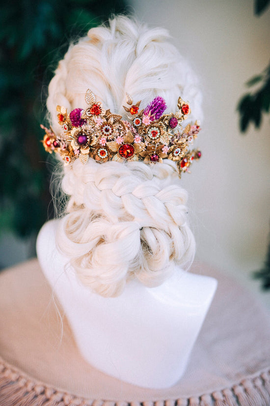 Dried flowers hair comb, Red flower hair comb, Bridal headpiece, Wedding headpiece, Hair accessories, Dried flowers, Boho hair style jewelry