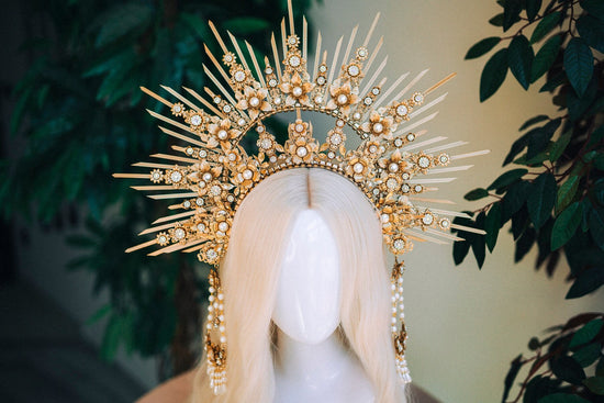 Queen Crown, Halo Crown, Gold Halo, Halo Headlights, Halo Headband, Halo Headpiece, Gold Crown, Goddess, Flower crown, Gold Halo Crown, Halo