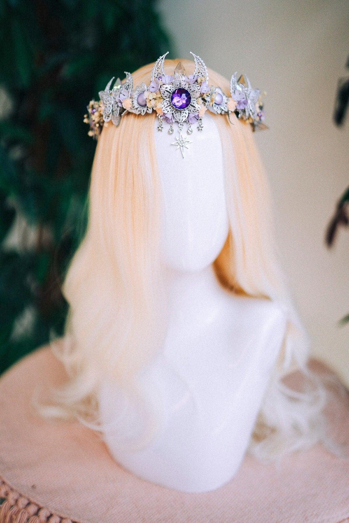 Lavender flower crown, Flower headpiece, Silver crown, Bridal crown, Wedding headpiece, Purple flower crown, Fairy crown, Crystal crown