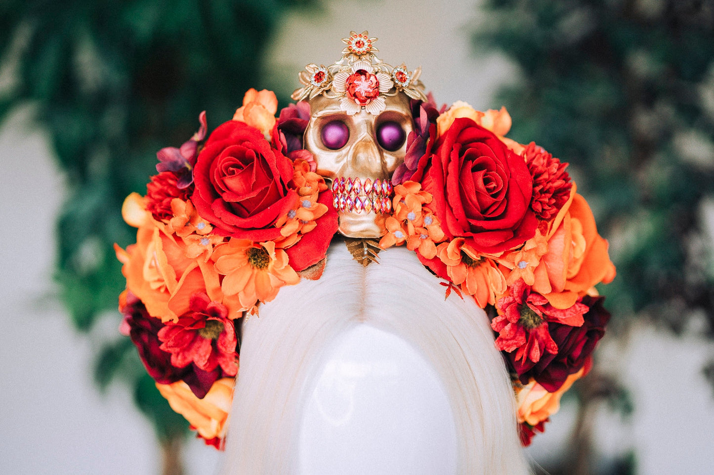 Red flower crown, Sugar skull, La Catrina flower crown, Halloween headband, Halloween costume, Day of the Dead headpiece, Red flower crown