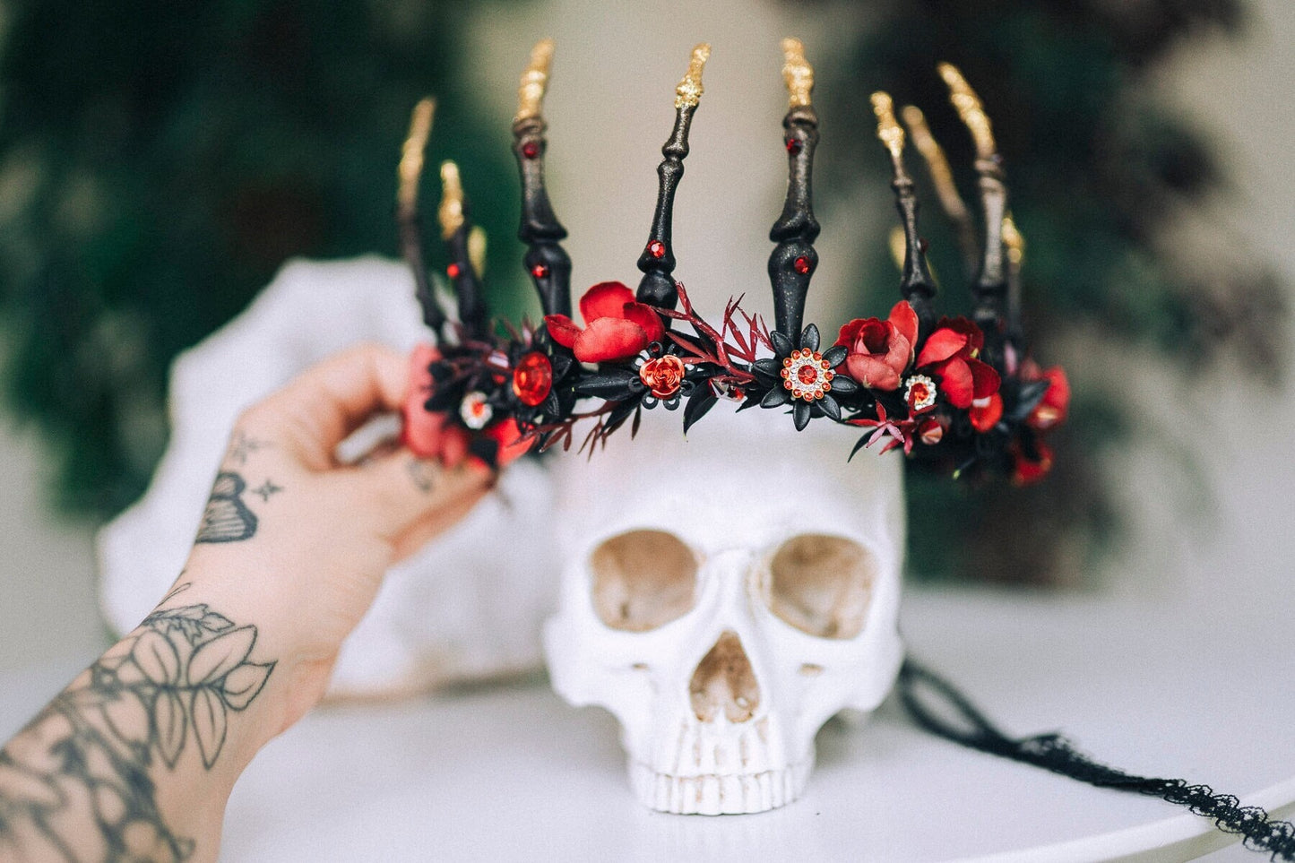 Halloween costume, Halloween headband, Halloween headpiece, Day of the Dead, La Catrina crown, Sugar skull, Skull crown, Black flower crown