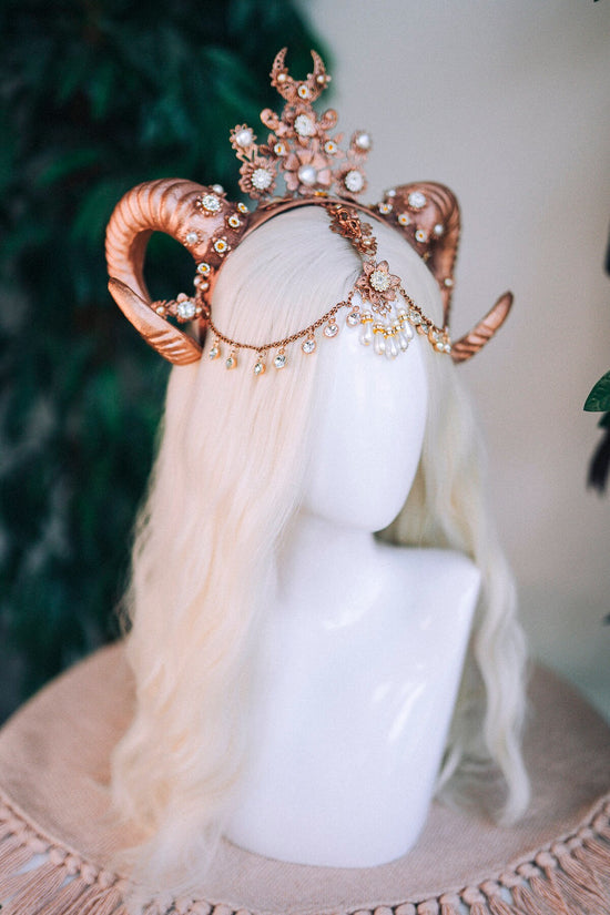 Rose gold Aries crown, Aries Zodiac Signs, Zodiac jewellery, Aries crown, Horns crown, Gold crown, Gold halo crown, Burning man, Halloween