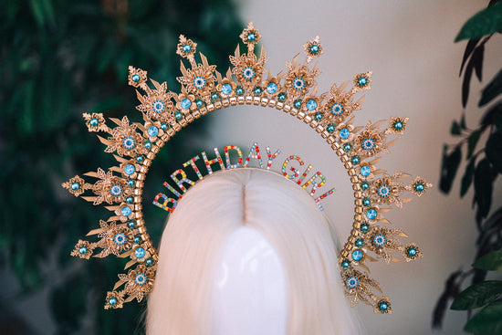 Birthday crown, Birthday headband, Birthday girl, Birthday party, Gold halo crown, Gold crown, Halo headpiece, Goddess crown, Princess