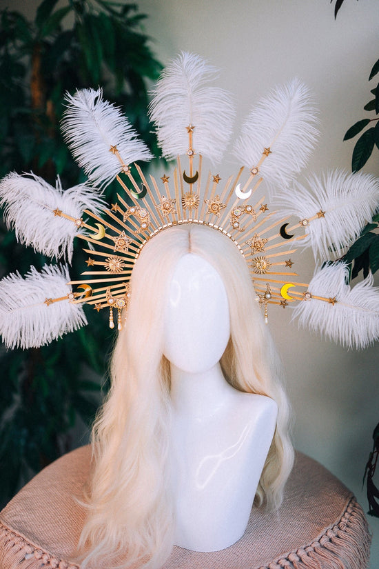 Sun halo crown, Halo crown, Halo headpiece, Halo headband, Moon crown, Gold crown, Gold halo, Headpiece, Wedding crown, Bridal crown, Stars