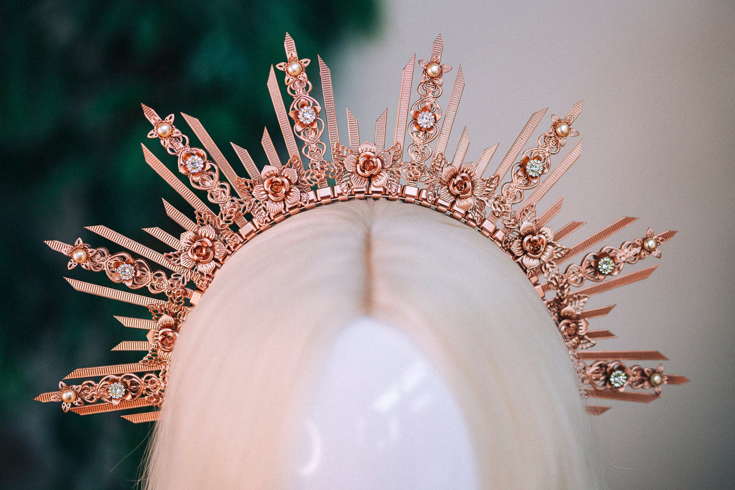 Rose gold halo crown, Wedding headpiece, Wedding crown, Bridal headpiece, Bridal crown, Gold crown with pearls, Goddess crown, Fairy crown