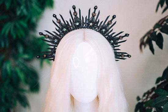 Black halo crown, Day of the dead, Halloween crown, Halloween costume, Bridal crown, Goddess crown, Fairy crown, Burning man, La Catrina