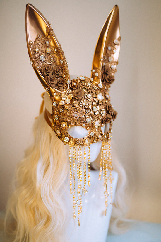 Gold bunny mask, Halloween Costume, Rabbit costume, Play boy, Mask, Masque, Carnival, Mardi gras, Cosplay, Halloween, Burning man