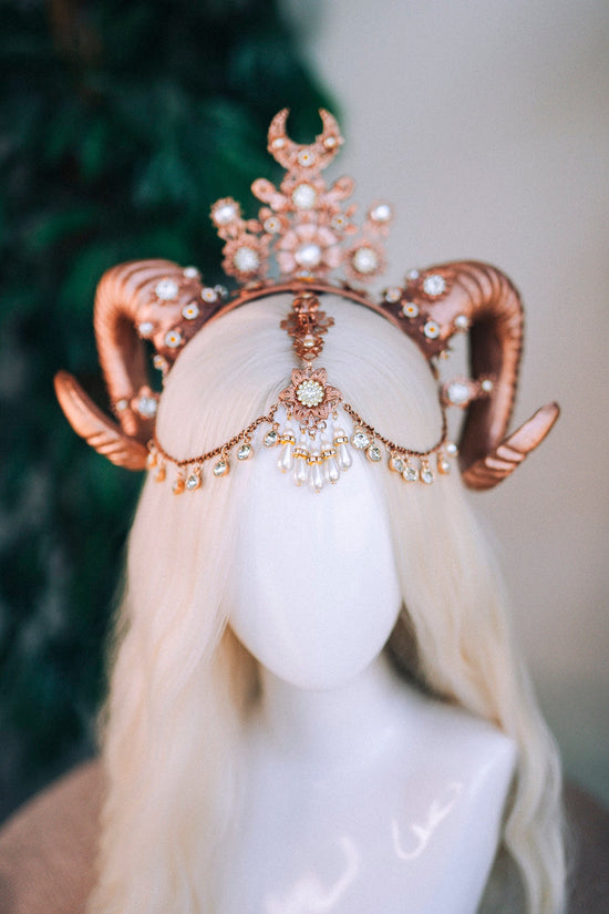 Rose gold Aries crown, Aries Zodiac Signs, Zodiac jewellery, Aries crown, Horns crown, Gold crown, Gold halo crown, Burning man, Halloween